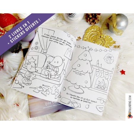 Livre 2 histoires à colorier Noël et Halloween + stickers offerts