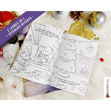 Livre 2 histoires à colorier Noël et Halloween + stickers offerts