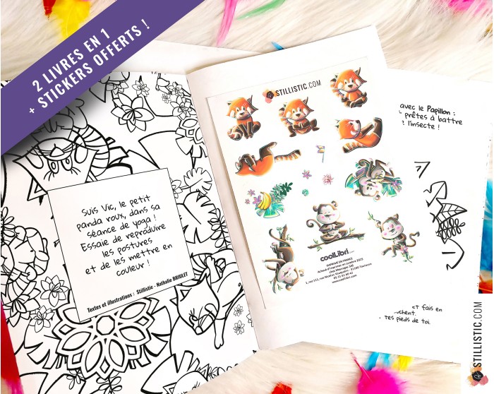 Livre 2 histoires à colorier Emotions et Yoga + stickers offerts