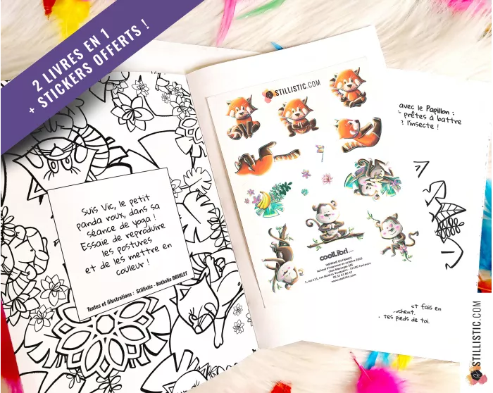 Livre 2 histoires à colorier Emotions et Yoga + stickers offerts