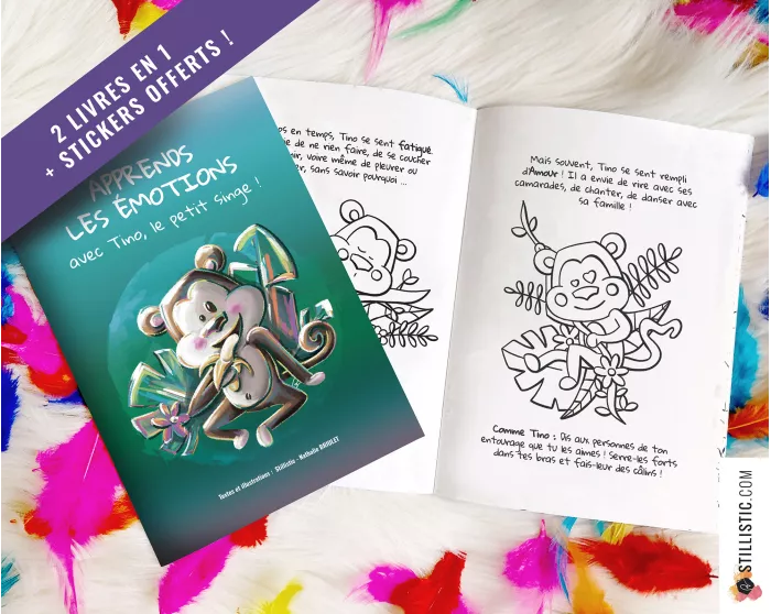 Livre 2 histoires à colorier Emotions et Yoga + stickers offerts