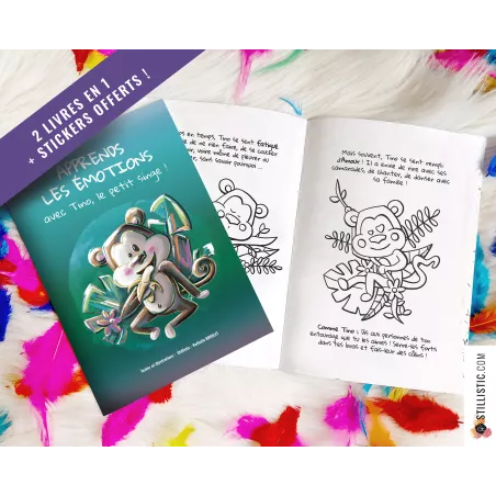 Livre 2 histoires à colorier Emotions et Yoga + stickers offerts