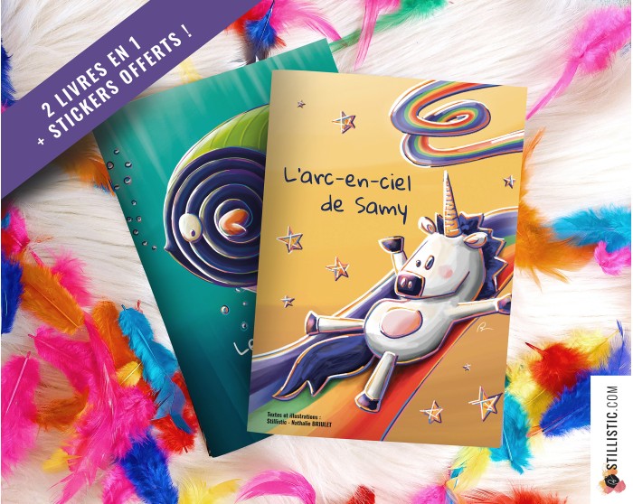 Livre 2 histoires à colorier Licorne et Poissons Bonbons + stickers offerts
