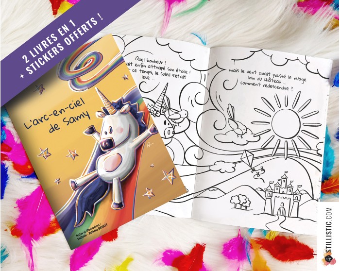 Livre 2 histoires à colorier Licorne et Poissons Bonbons + stickers offerts