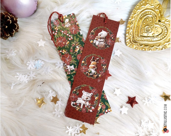 Marque-page Animaux de Noël en papier recyclé