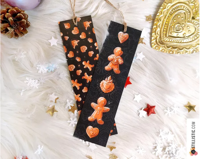 Marque-page Pains d'épices et Coeurs Ex-voto Noël en papier recyclé