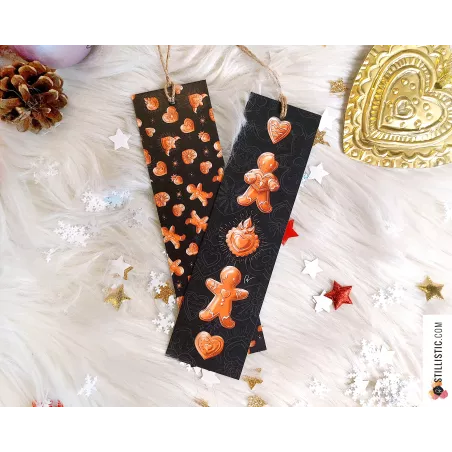 Marque-page Pains d'épices et Coeurs Ex-voto Noël en papier recyclé