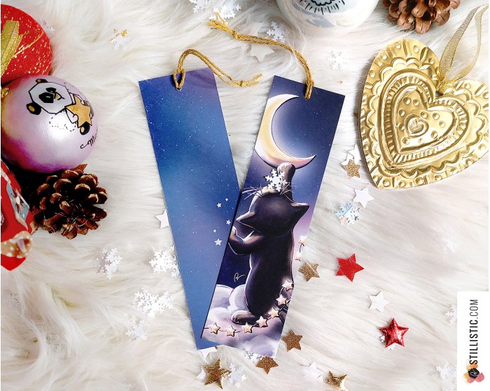 Marque-page Chat lune en papier recyclé