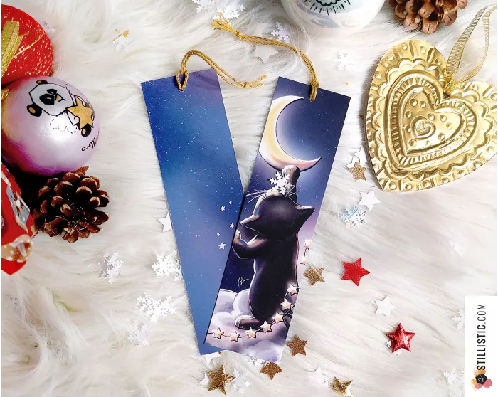 Marque-page Chat lune en papier recyclé