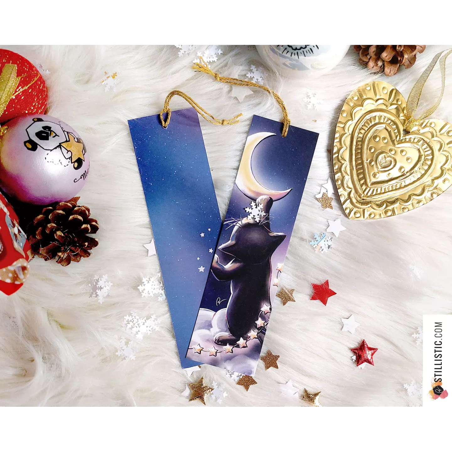 Marque-page Chat lune en papier recyclé