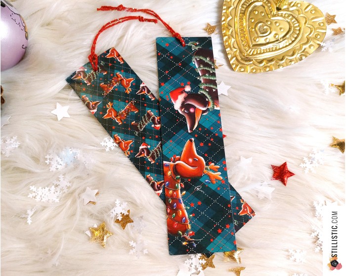 Marque-page Teckels de Noël en papier recyclé