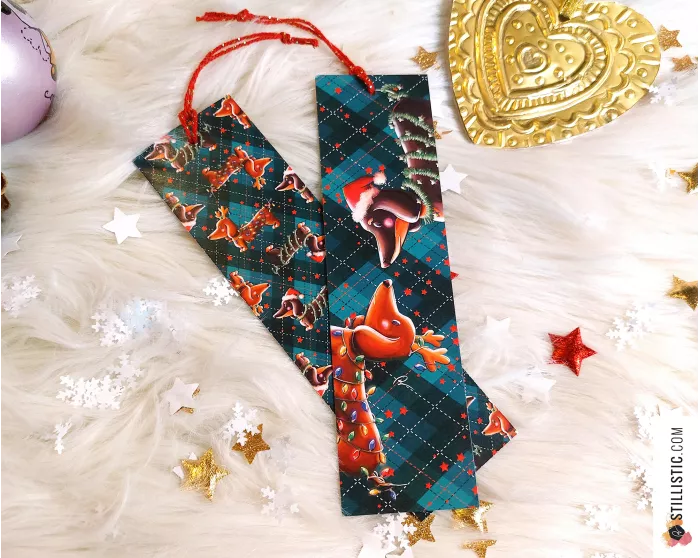 Marque-page Teckels de Noël en papier recyclé