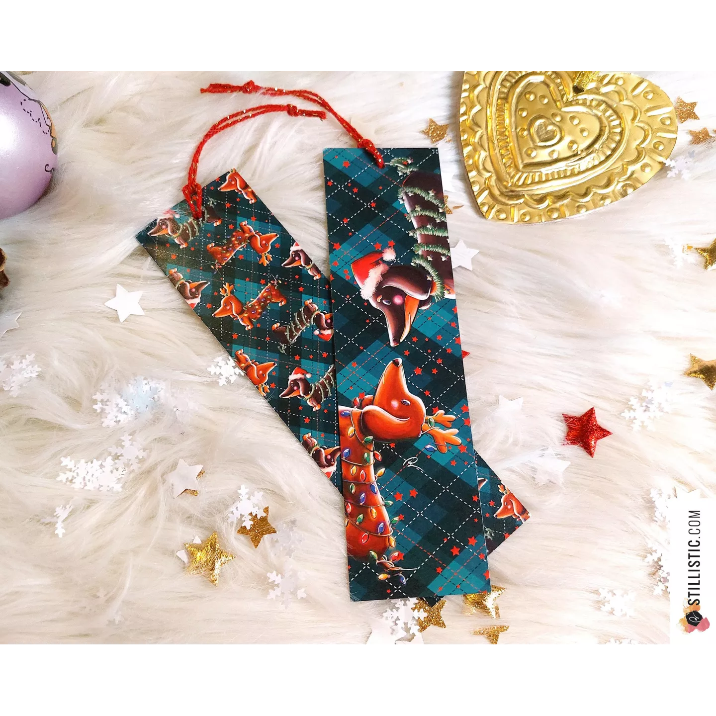 Marque-page Teckels de Noël en papier recyclé