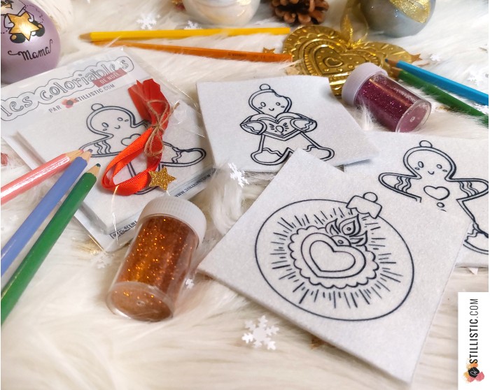 Kit 3 décorations de Noël Coeurs Ex-voto et Pains d'épices à colorier