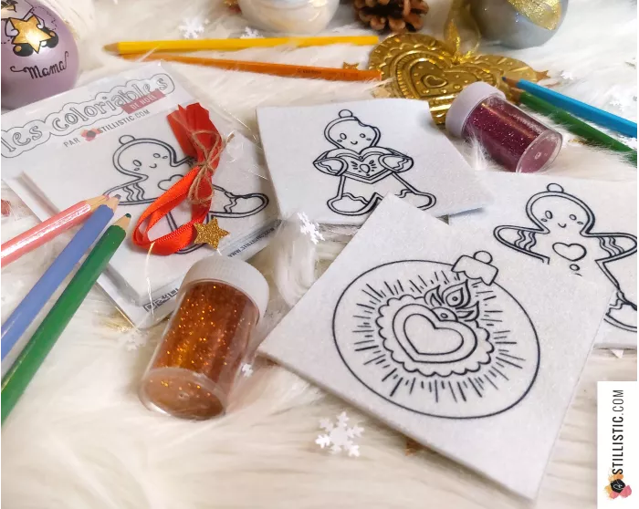 Kit 3 décorations de Noël Coeurs Ex-voto et Pains d'épices à colorier