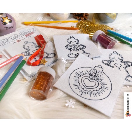 Kit 3 décorations de Noël Coeurs Ex-voto et Pains d'épices à colorier