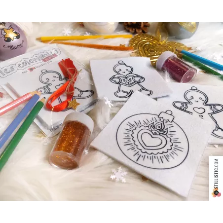 Kit 3 décorations de Noël Coeurs Ex-voto et Pains d'épices à colorier