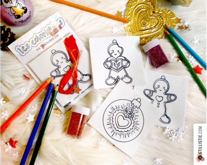 Kit 3 décorations de Noël Coeurs Ex-voto et Pains d'épices à colorier