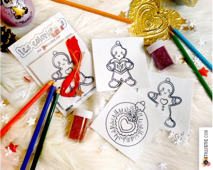 Kit 3 décorations de Noël Coeurs Ex-voto et Pains d'épices à colorier