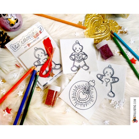 Kit 3 décorations de Noël Coeurs Ex-voto et Pains d'épices à colorier