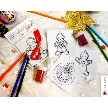 Kit 3 décorations de Noël Coeurs Ex-voto et Pains d'épices à colorier