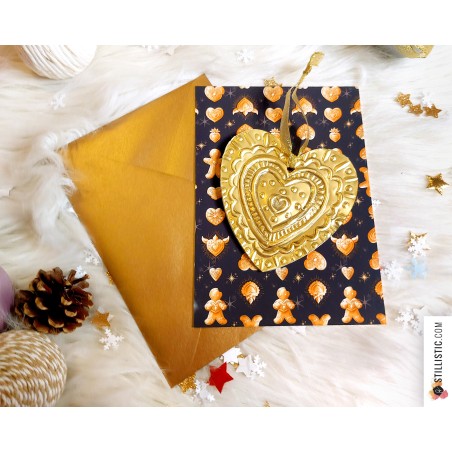 Pack décoration de Noël Coeurs Ex-voto et Pains d'épices + carte de voeux + enveloppe