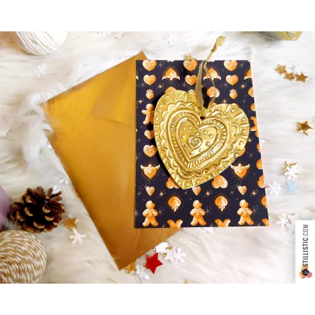 Pack décoration de Noël Coeurs Ex-voto et Pains d'épices + carte de voeux + enveloppe