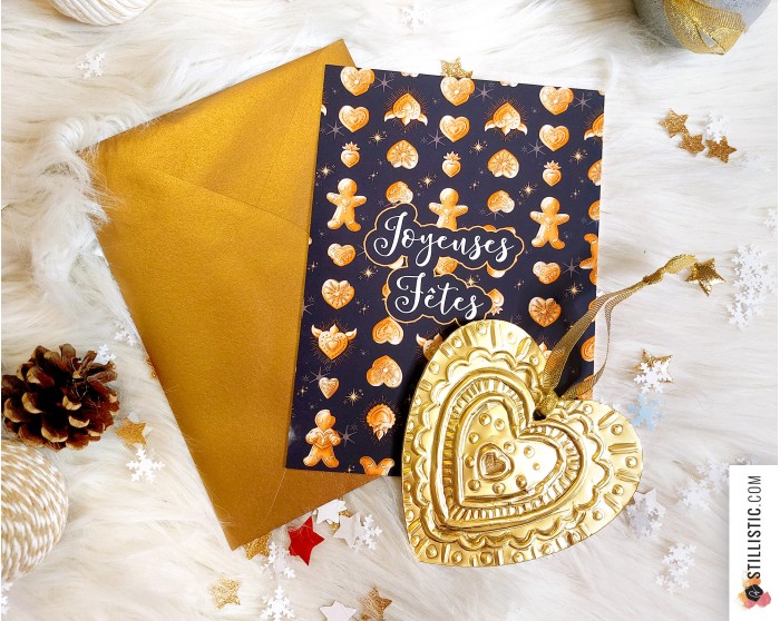 Pack décoration de Noël Coeurs Ex-voto et Pains d'épices + carte de voeux + enveloppe