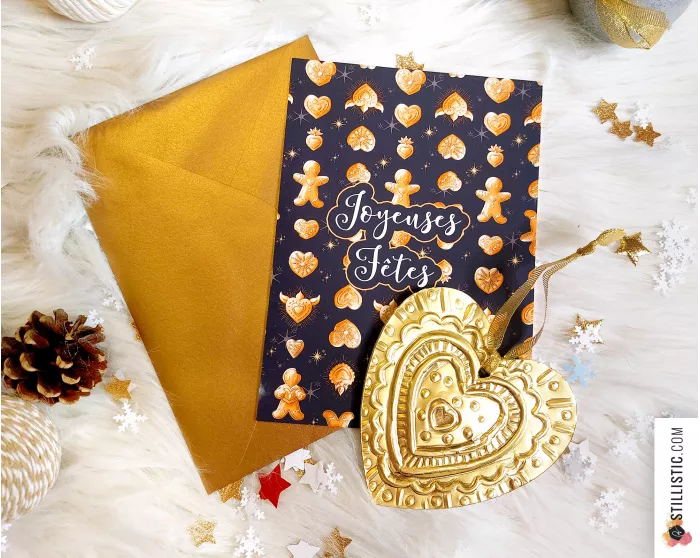 Pack décoration de Noël Coeurs Ex-voto et Pains d'épices + carte de voeux + enveloppe