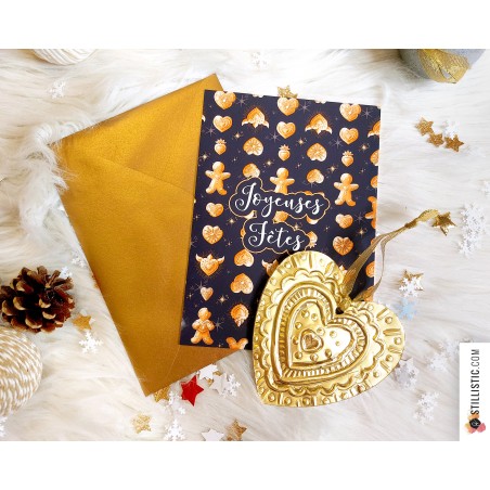 Pack décoration de Noël Coeurs Ex-voto et Pains d'épices + carte de voeux + enveloppe