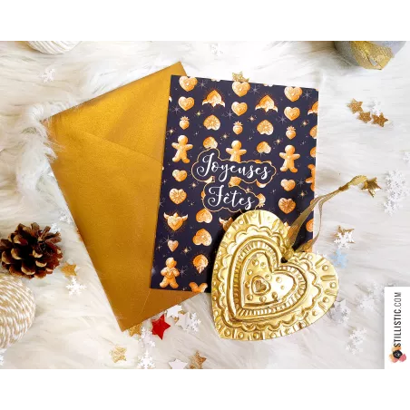 Pack décoration de Noël Coeurs Ex-voto et Pains d'épices + carte de voeux + enveloppe
