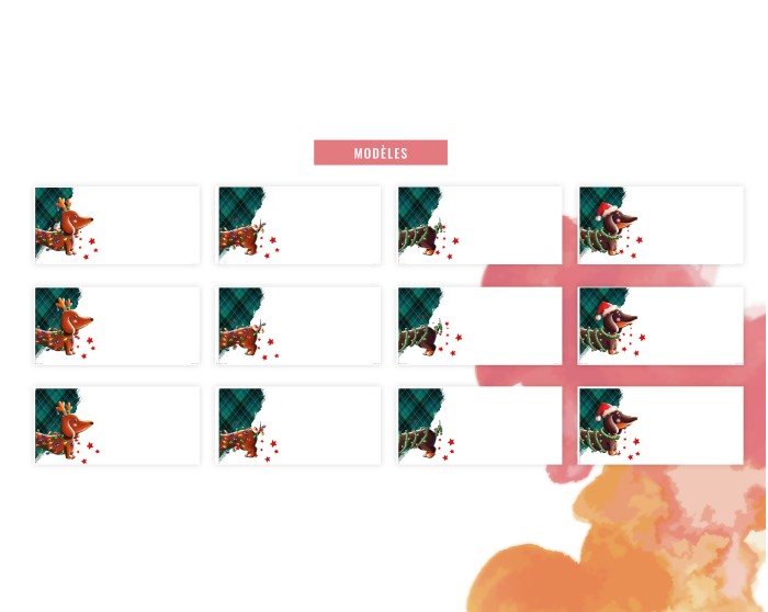 Marque-places Teckels de Noël à imprimer