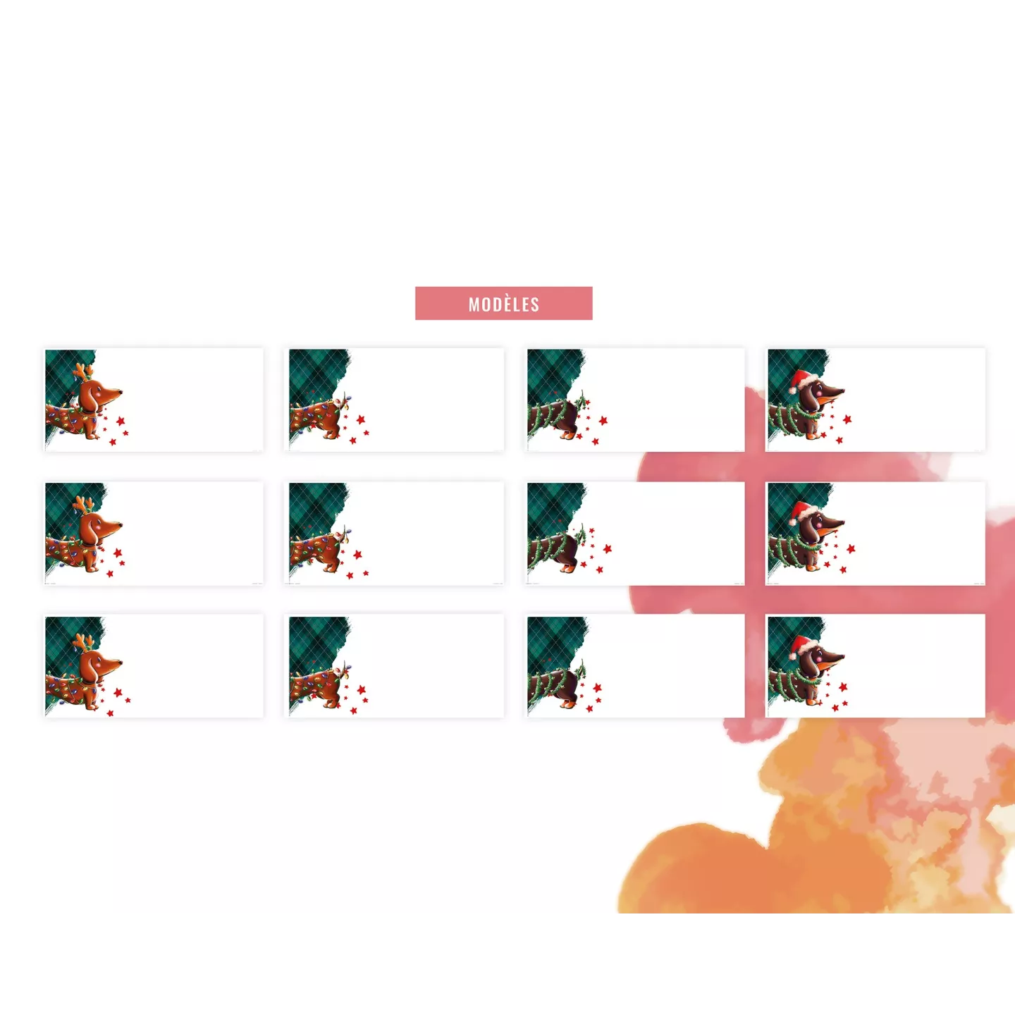 Marque-places Teckels de Noël à imprimer