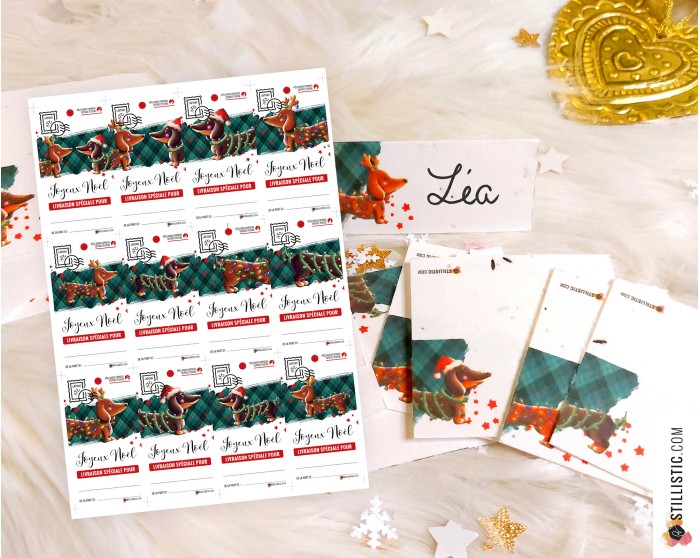 Marque-places Teckels de Noël à imprimer