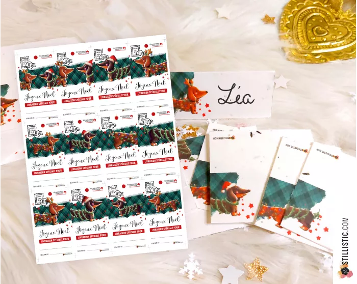 Marque-places Teckels de Noël à imprimer