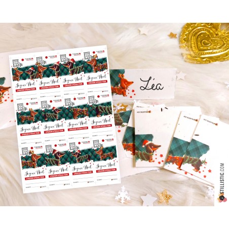 Marque-places Teckels de Noël à imprimer