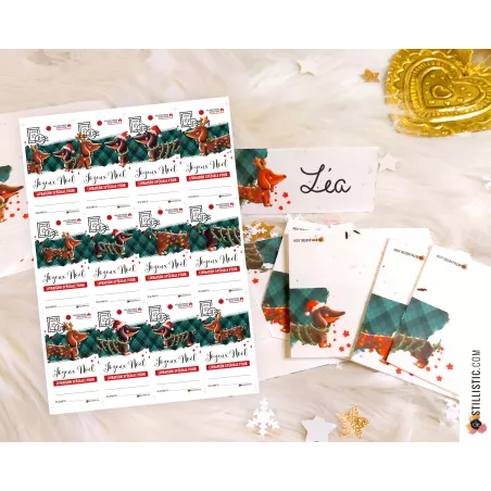 Marque-places Teckels de Noël à imprimer