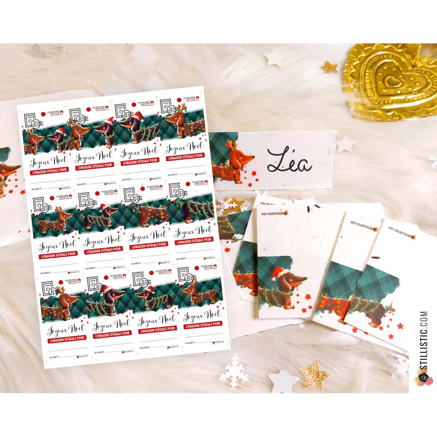 Marque-places Teckels de Noël à imprimer