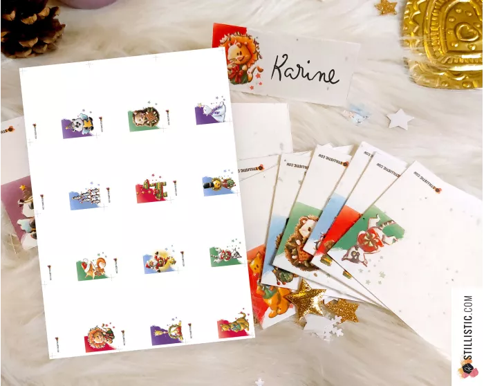 Marque-places Animaux de Noël à télécharger et imprimer