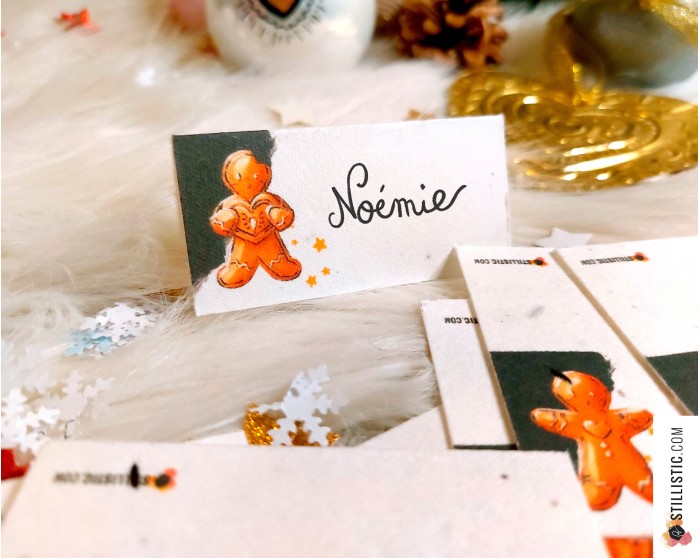 Marque-places Coeurs ex-voto et pains d'épices de Noël à planter (éco-responsable)