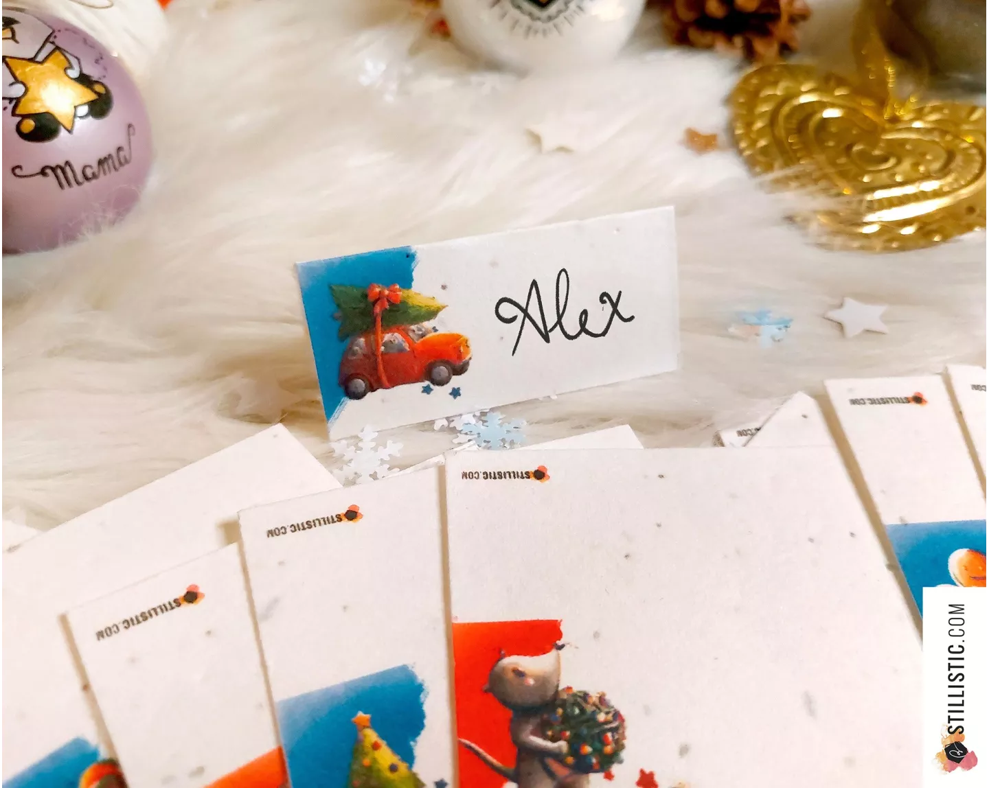 Marque-places Souris Noël à planter