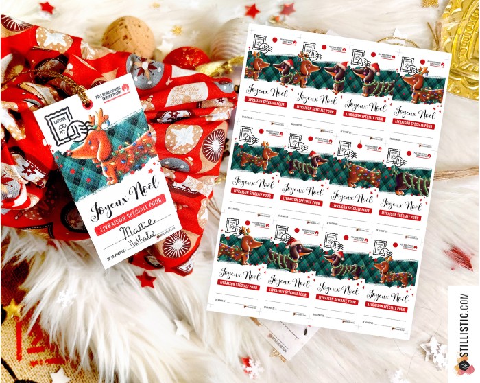 Etiquettes cadeaux Teckels de Noël à imprimer