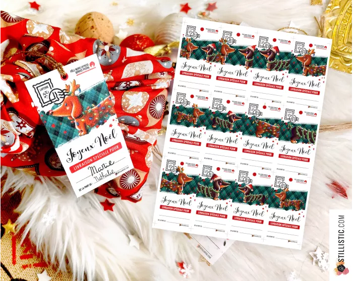 Etiquettes cadeaux Teckels de Noël à imprimer