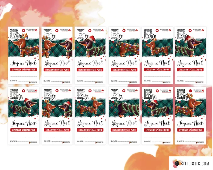 Etiquettes cadeaux Teckels de Noël à imprimer