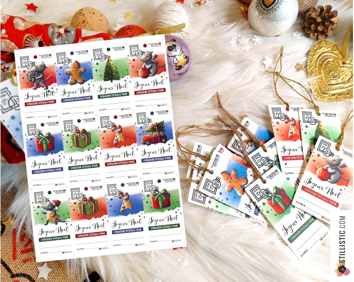 Etiquettes cadeaux Souris  de Noël à imprimer