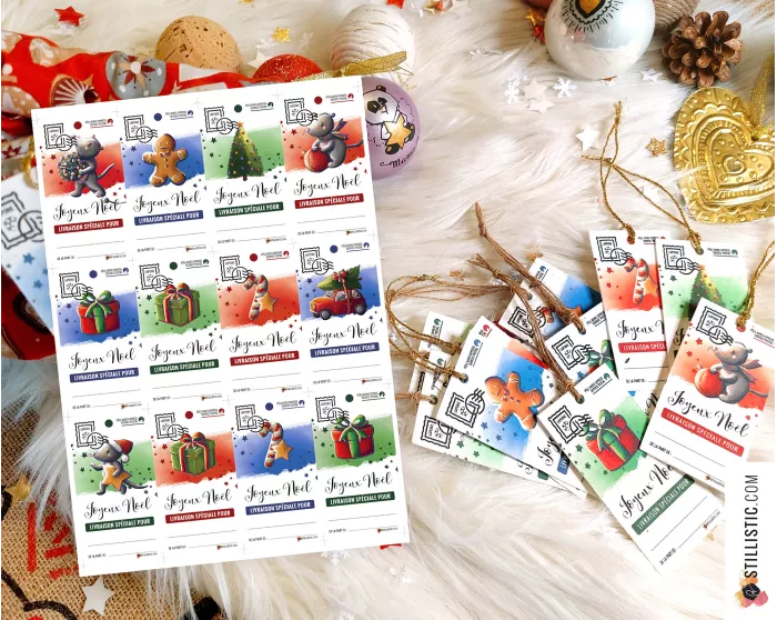 Etiquettes cadeaux Souris  de Noël à imprimer