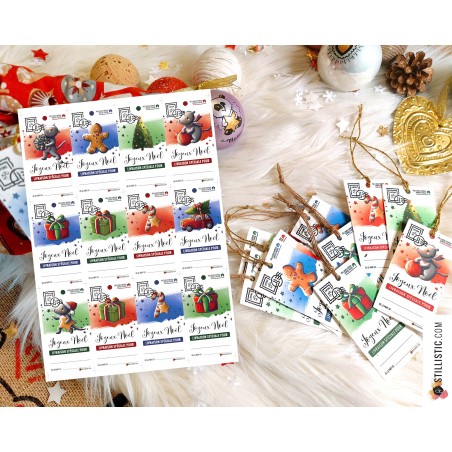 Etiquettes cadeaux Souris  de Noël à imprimer