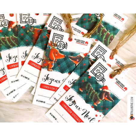 Etiquettes cadeaux teckels de Noël à planter
