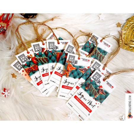 Etiquettes cadeaux teckels de Noël à planter