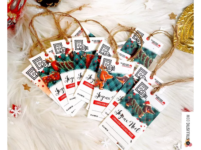 Etiquettes cadeaux teckels de Noël à planter